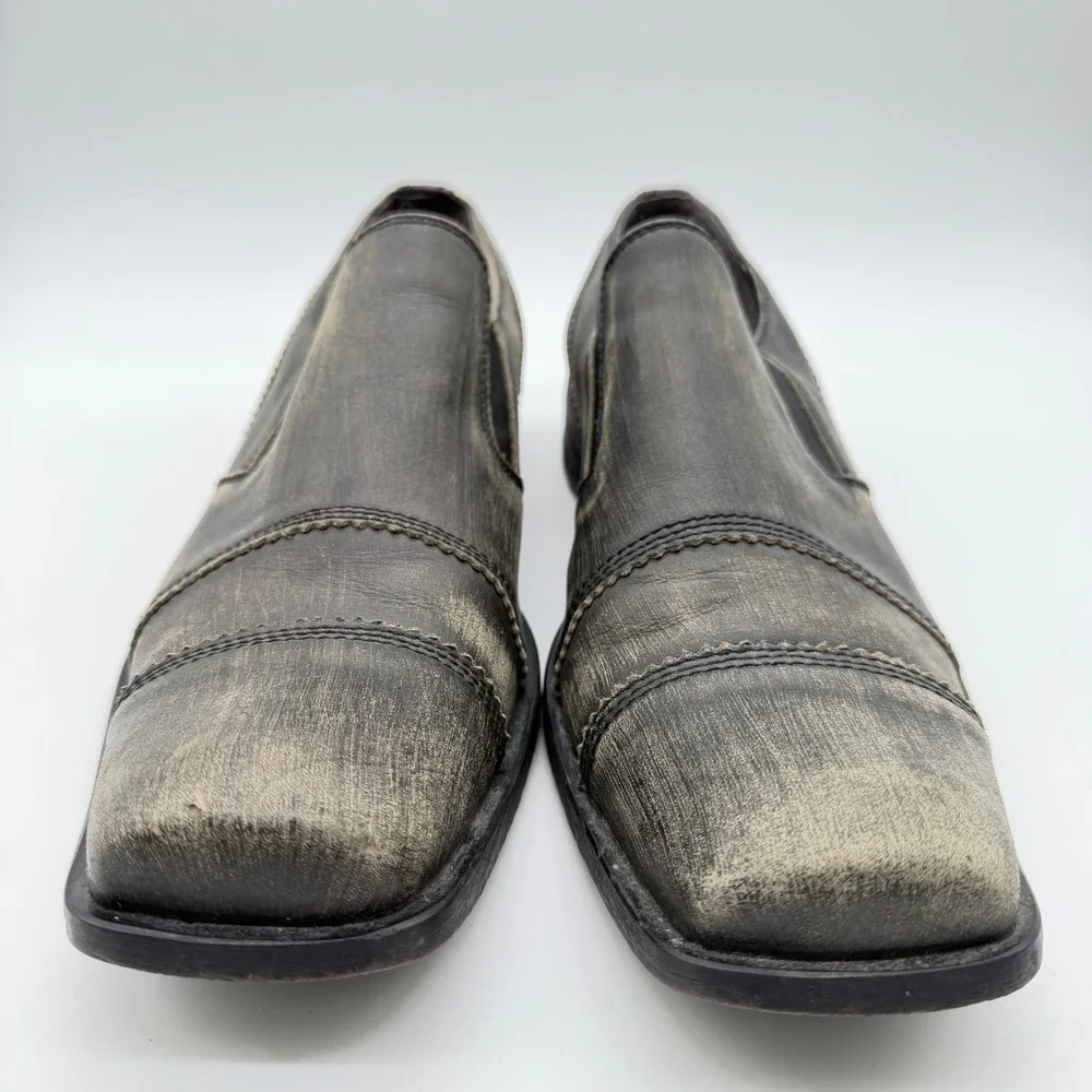 Bronx Mens 43 (US 10) Distressed Black Leather Slip On Square Toe Loafers